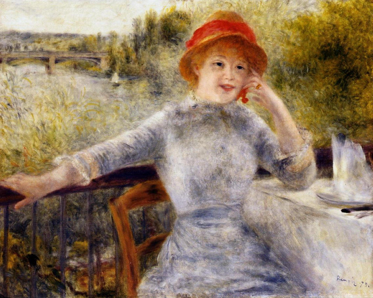 Alphonsine Fournaise on the Isle of Chatou - Pierre-Auguste Renoir painting on canvas